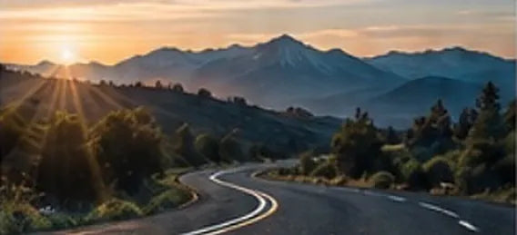 Mountain road at sunrise