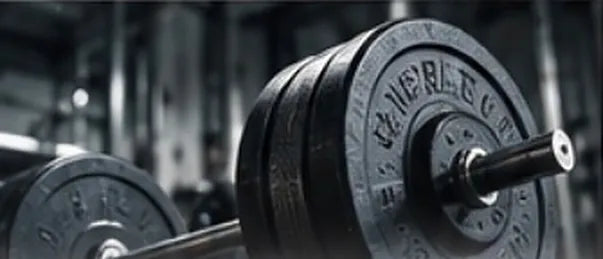 Loaded barbell in a gym